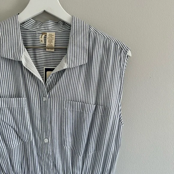 Japna Blue White Stripe Button Down Dress Size M NWT - Picture 2 of 4